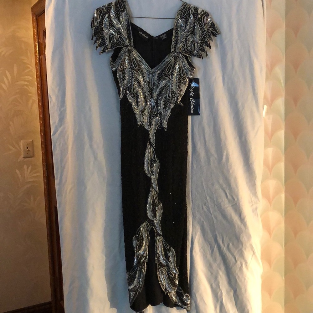 Silver and black sequin gown